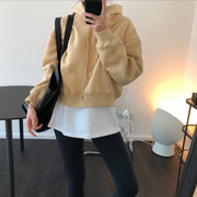 Early autumn trend in Sports casual high waist hooded sweater fashion slim short plus velvet soft jacket female