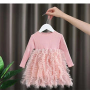 0-6 Years Old Princess Fluffy Skirt Girls Long-Sleeved Pure Dress Spring Autumn Baby Suits Pure Color Mesh Skirt Children Cloth
