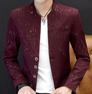 Mens Slim Round Stand Collar Pattern Blazer