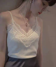 Ice silk strap vest female European and American wind sexy V-neck sleeveless lace bottoming shirt outside dressing thin weed sweater