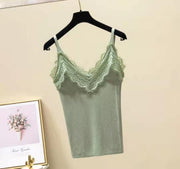 Ice silk strap vest female European and American wind sexy V-neck sleeveless lace bottoming shirt outside dressing thin weed sweater