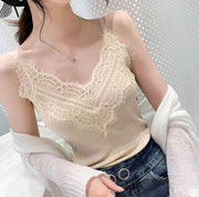 Ice silk strap vest female European and American wind sexy V-neck sleeveless lace bottoming shirt outside dressing thin weed sweater