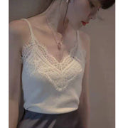 Ice silk strap vest female European and American wind sexy V-neck sleeveless lace bottoming shirt outside dressing thin weed sweater