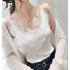 Ice silk strap vest female European and American wind sexy V-neck sleeveless lace bottoming shirt outside dressing thin weed sweater