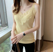 Ice silk strap vest female European and American wind sexy V-neck sleeveless lace bottoming shirt outside dressing thin weed sweater