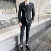 Groom suits Men's 2021 wedding dress Korean version of the slim striped suit male set four seasons dress