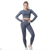 Women Vital Seamless Yoga Set Gym Clothing Fitness Leggings+Cropped