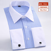 Quality & Gentle Formal Mens French Cuff Dress Shirt Men Long Sleeve Solid Striped Style Men's Shirts Cufflink Include Plus Size