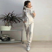 Autumn Winter 2 Piece Set Tracksuit Women Sportwear Fleece Hoodies Pullover Sweatshirts Baggy Trousers Jogger Pants Warm Outfits