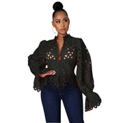 2021 New Elegant Long Sleeve Hollow Out Mesh Lace Shirt Sheer See Through Top Blouse Clothing Dashiki African Shirts For Women