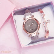 Casual Women Romantic Starry Sky Wrist Watch bracelet Leather Rhinestone Designer Ladies Clock Simple Dress Gfit  Montre Femme