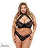 Plus Size Women Sissy Black Lingerie lace Bra Set Bralette Lace Halter Hollow Bra top G-string thong Babydoll Underwear set