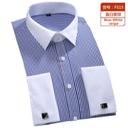 Quality & Gentle Formal Mens French Cuff Dress Shirt Men Long Sleeve Solid Striped Style Men's Shirts Cufflink Include Plus Size