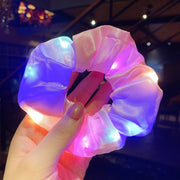 Kids Baby Girls LED Luminous Scrunchies Hairband Ponytail Holder Glow Headwear Elastic Hair Bands Solid Color Hair Accessories