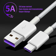 Fast Charge 5A USB Type C Cable For Samsung S20 S9 S8 Xiaomi Huawei P30 Pro Mobile Phone Charging Wire White Blcak Cable