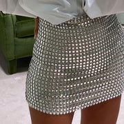 BKLD 2022 Fashion Women Spring New Solid Color Silver Sequin Stitching Casual Mesh Slim Bodycon Mini Skirt Sexy Club Outfits