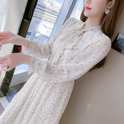 2020 autumn new long-sleeved snow spinning flowers sweet dress waist slimming temperament skirt