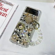 Samsung ZFlip3 full drill mobile phone shell female folding screen ZFlip4 pumpkin car perfume bottle silicone soft cover for