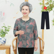 Middle-aged and elderly spring women's grandma summer thin shirt mother shirt set 60 old man wife clothes top