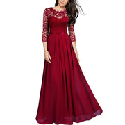 Spot Amazon Evening Dress Europe Station Stitching Chiffon Dress Round Neck Lace Long Skirt Evening Dress Women