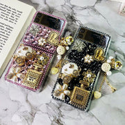 Samsung ZFlip3 full drill mobile phone shell female folding screen ZFlip4 pumpkin car perfume bottle silicone soft cover for