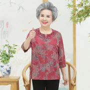 Middle-aged and elderly spring women's grandma summer thin shirt mother shirt set 60 old man wife clothes top