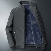 2021 new men's dad plus velvet thick jacket men's warm pull chain pocket stand collar middle-aged jacket