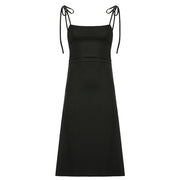 AliExpress Europe and the United States cross-border foreign trade women's side pleated sexy cross backless straps solid color suspender dress