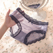 Lace underwear female cotton transparent sexy lace bow low waist large size oxygen ladies new small wild cat