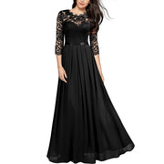 Spot Amazon Evening Dress Europe Station Stitching Chiffon Dress Round Neck Lace Long Skirt Evening Dress Women