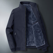 2021 new men's dad plus velvet thick jacket men's warm pull chain pocket stand collar middle-aged jacket