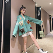 Net red cardigan sweater women's loose lazy air 2021 autumn and winter new student Korean knit jacket tide