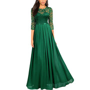 Spot Amazon Evening Dress Europe Station Stitching Chiffon Dress Round Neck Lace Long Skirt Evening Dress Women