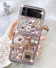 Samsung ZFlip3 full drill mobile phone shell female folding screen ZFlip4 pumpkin car perfume bottle silicone soft cover for