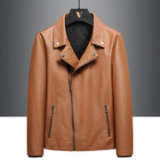 2021 plus velvet thick PU leather jacket male autumn and winter repair Korean version of black handsome locomotive lapel short coat