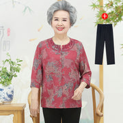 Middle-aged and elderly spring women's grandma summer thin shirt mother shirt set 60 old man wife clothes top