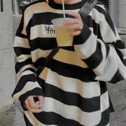 2021 autumn new Japanese tidal cards M home casual buckle striped loose knit long sleeve sweater men and women
