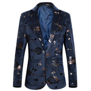 Men's Floral Print Bronzing Slim Fit Large Size 6XL Suit Coat Fashion Casual Male Banquet Blazer Jacket